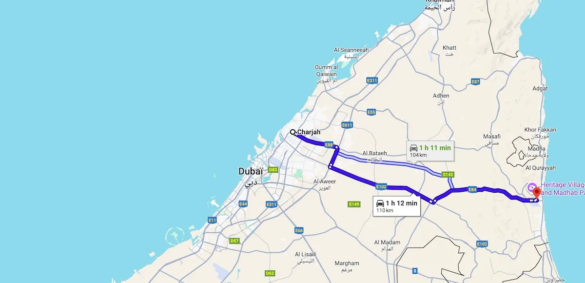 From Abou Dabi to Fujaïrah by car